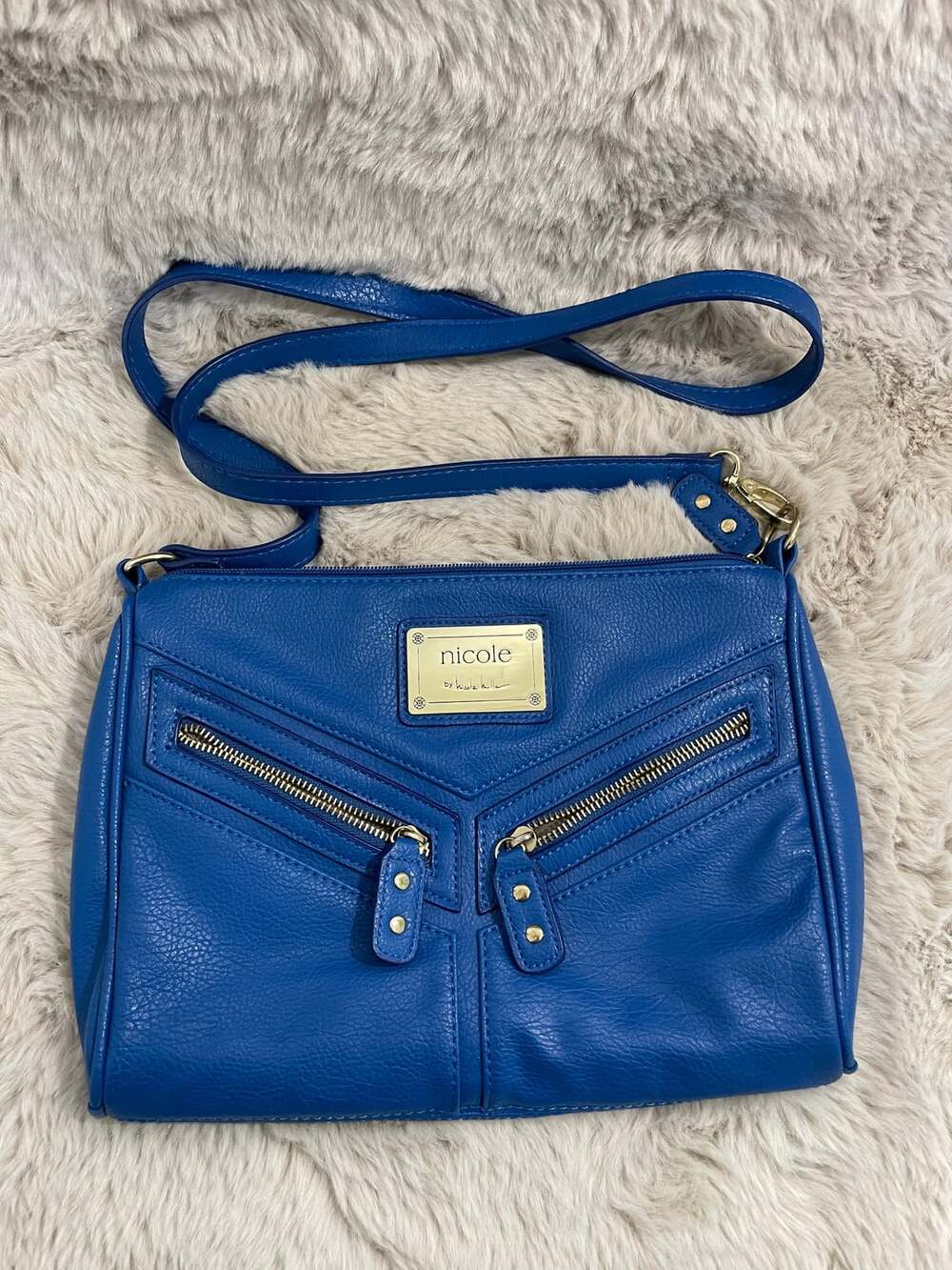 Nicole Miller Royal Blue Pebble Vegan Leather Crossbody Bag